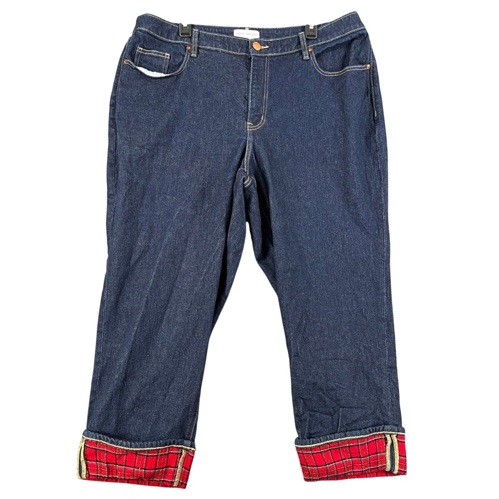 Lane Bryant Boyfriend Jeans Womens 20 Plaid Lined‎ Cuff Dark Wash Casual Wear